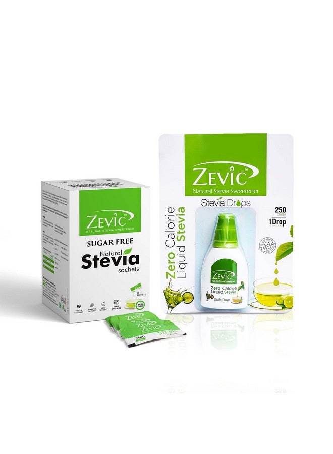 ZEVIC Stevia White Sachets (50 Sachets) + Stevia Liquid 250 Drops - Combo - Image 1