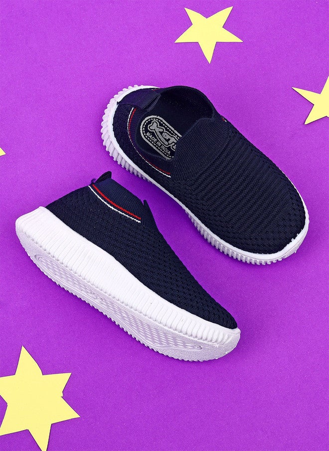 KATS Kids Textured Antibacterial Comfort Insole Contrast Sole Slip-On Sneakers - Image 1