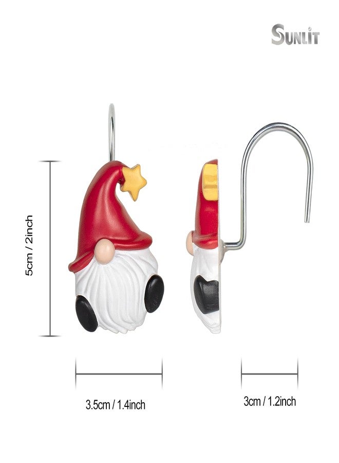 Sunlit Christmas Shower Curtain Hooks, Gnome Shower Curtain Rings, Hand Painted Resin Christmas Decor, Winter Bathroom Decoration, Red Hat with Yellow Star, Set of 12 - Image 3