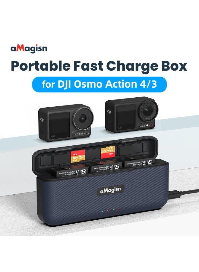 aMagisn علبة شحن سريعة لكاميرا DJI Action 4/3 - شاحن تايب C يدعم PD3.0/PD2.0، إدارة طاقة ذكية وتخزين البطاريات وبطاقات MicroSD - Image 2