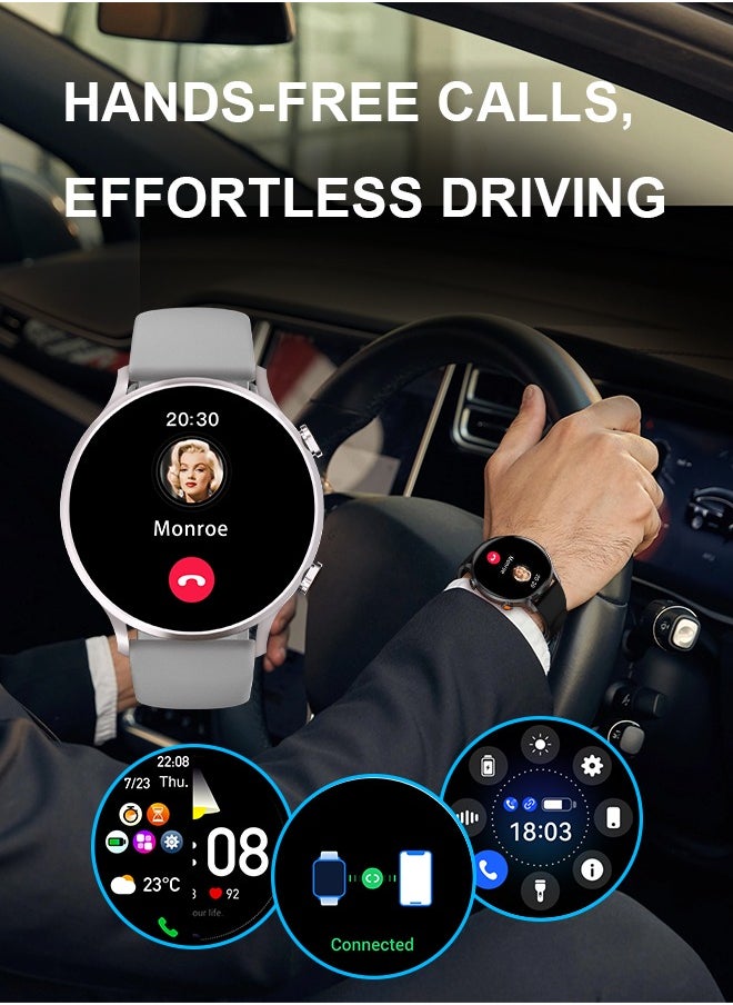 WAPIK - Korean Brand Smart Watch Y5，Business Smartwatch, Waterproof Fitness Watch, Bluetooth Calling, Compatible with Android and iOS,Smartwatch For Men, Zinc Alloy Vacuum Plating, Heart Rate Monitoring, Silver - Image 1