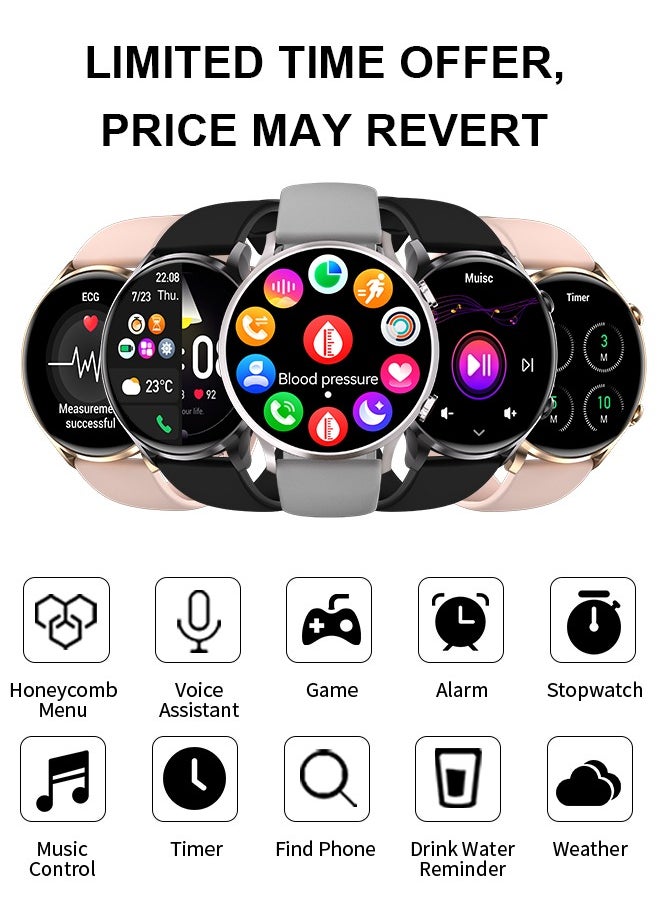 WAPIK - Korean Brand Smart Watch Y5，Business Smartwatch, Waterproof Fitness Watch, Bluetooth Calling, Compatible with Android and iOS,Smartwatch For Men, Zinc Alloy Vacuum Plating, Heart Rate Monitoring, Silver - Image 1