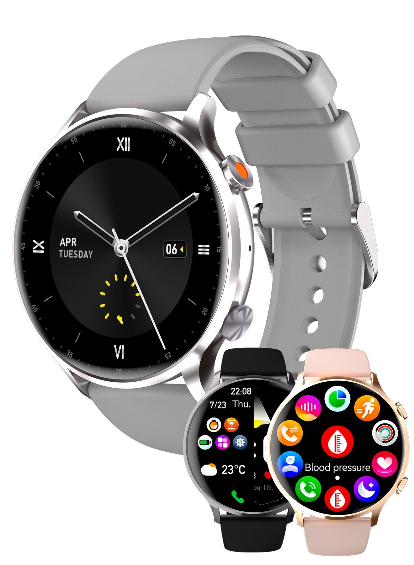 WAPIK Korean Brand Smart Watch Y5,Business Smartwatch, Waterproof Fitness Watch, Bluetooth Calling, Compatible with Android and iOS,Smartwatch For Men, Zinc Alloy Vacuum Plating, Heart Rate Monitoring, Silver