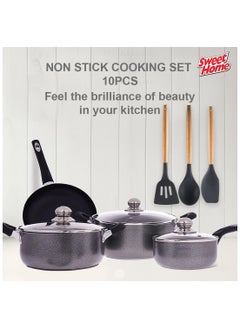 Sweet Home Premium 10-Piece Non-Stick Cookware Set | Dishwasher Safe, Induction Compatible, Scratch-Resistant, Durable, Non-Toxic, Heat-Resistant Handles for Superior Cooking Performance & Easy Maintenance  - Image 1