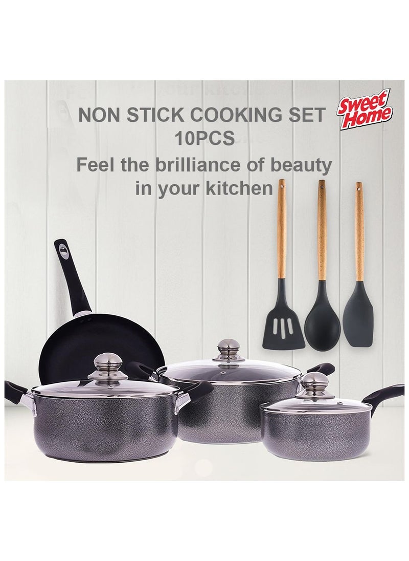 Sweet Home Premium 10-Piece Non-Stick Cookware Set | Dishwasher Safe, Induction Compatible, Scratch-Resistant, Durable, Non-Toxic, Heat-Resistant Handles for Superior Cooking Performance & Easy Maintenance  - Image 1