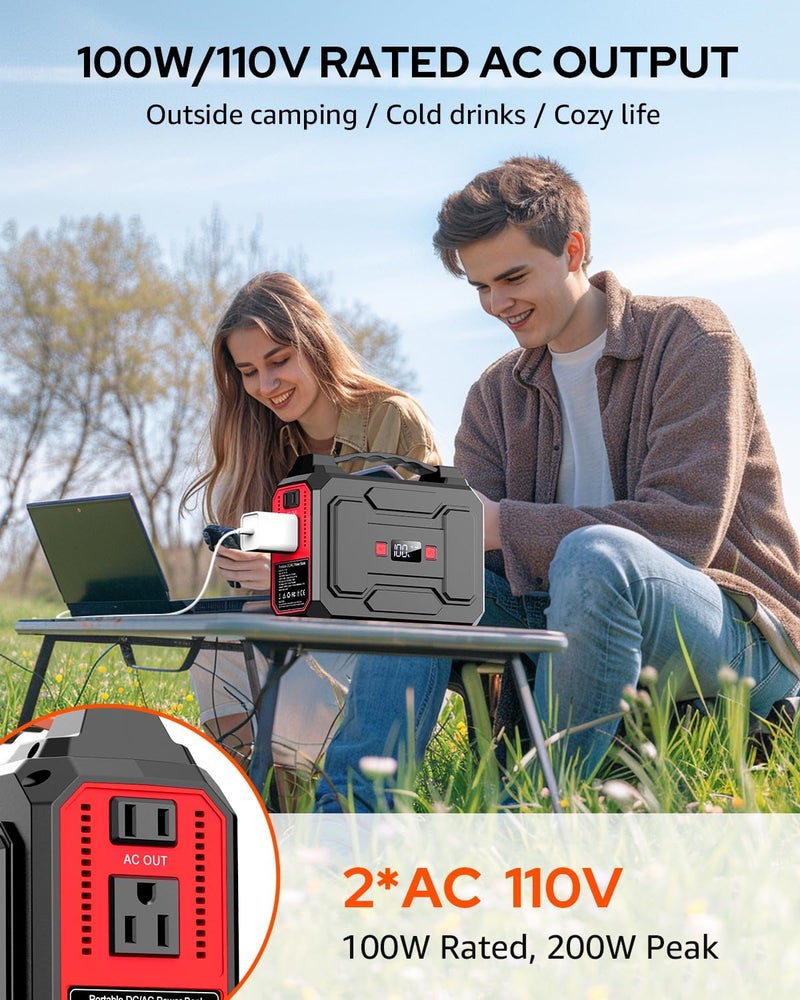 Portable Power Station Bank 146Wh 200W Peak(100W Rated), Solar Powered Power Bank with AC Outlet 110V for Camping, Solar Charger Power Bank Battery Pack 39600mAh for Home Outdoor Emergency - Image 2