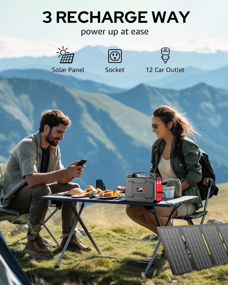 Portable Power Station Bank 146Wh 200W Peak(100W Rated), Solar Powered Power Bank with AC Outlet 110V for Camping, Solar Charger Power Bank Battery Pack 39600mAh for Home Outdoor Emergency - Image 4