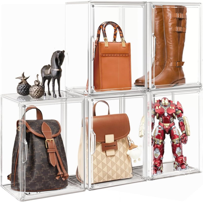 DAYOOH 5 Pcs Super Large Acrylic Display Case Purse Handbag Storage Organizer for Closet Clear Stackable Bag Storage Boxes for Books, Boots, Collectibles, Cosmetic - Image 1