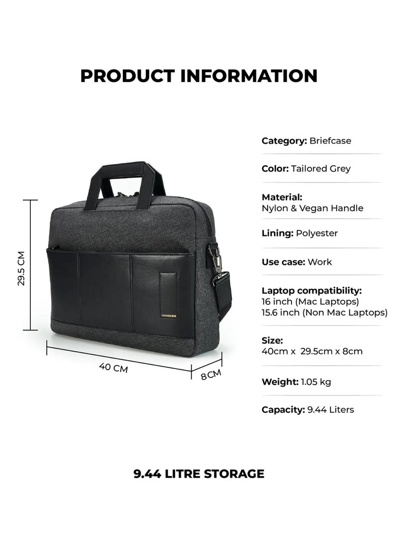 Mokobara MOKOBARA The Briefcase With Adjustable Shoulder Strap Vegan Leather, Water Resistant, Grey, Fits upto 15.6" Laptops (Unisex,  Tailored Grey) - Image 2
