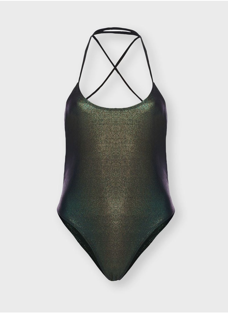 SOUTH BEACH - Lace Up Back Scoop Neck Swimsuit - Image 1