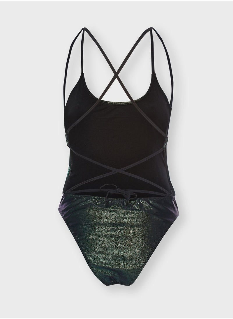 SOUTH BEACH - Lace Up Back Scoop Neck Swimsuit - Image 1