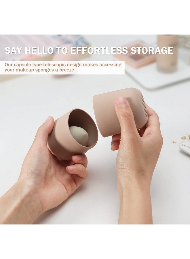 BEZOX Makeup Sponge Holder Silicone Beauty Sponge Case With Doublesided Vent Design For Quick Drying Compact Travel Essentials Make Up Puff Blender Container Khaki - Image 4