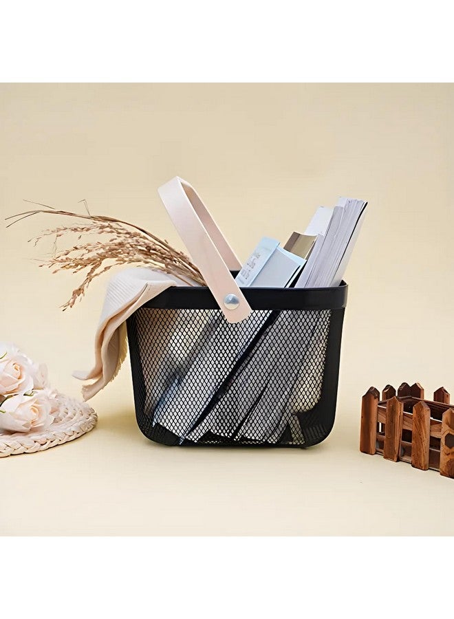 Kuber Industries Metal Wire Basket With Handle|Storage Basket Fot Fruits, Books|Mesh Open Storage Bin|Storage Organizer|Black - Image 4