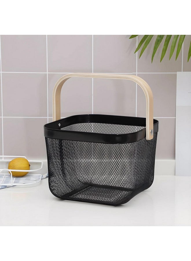 Kuber Industries Metal Wire Basket With Handle|Storage Basket Fot Fruits, Books|Mesh Open Storage Bin|Storage Organizer|Black - Image 2