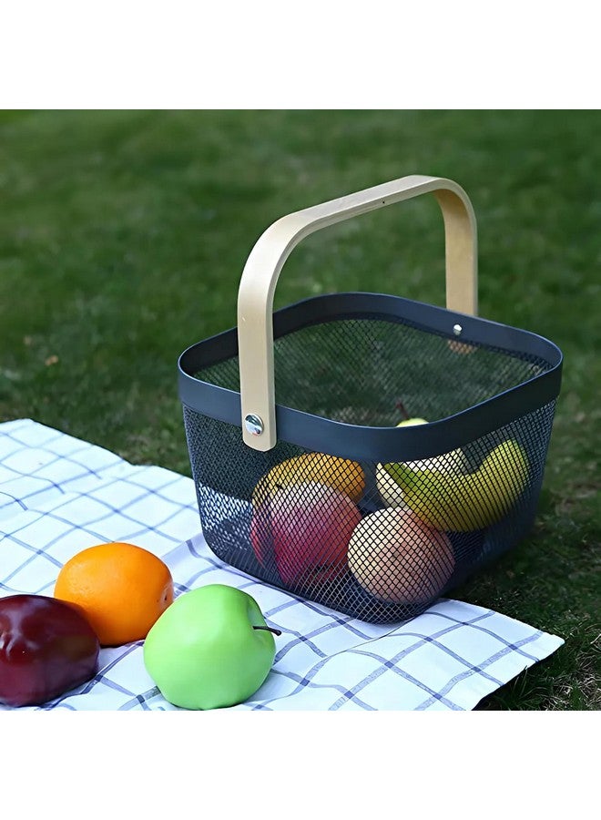 Kuber Industries Metal Wire Basket With Handle|Storage Basket Fot Fruits, Books|Mesh Open Storage Bin|Storage Organizer|Black - Image 5