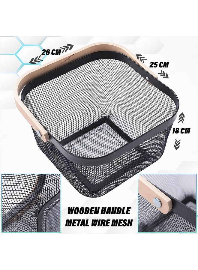 Kuber Industries Metal Wire Basket With Handle|Storage Basket Fot Fruits, Books|Mesh Open Storage Bin|Storage Organizer|Black - Image 3