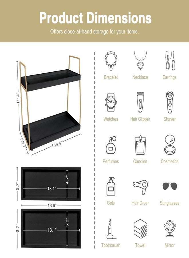 Forbena Black and Gold Bathroom Organizer Countertop, 2 Tier Counter Organizer for Bathroom Decor, Modern Sink Organizer Shelf for Vanity Storage, Organizer Tray for Makeup Bedroom - Image 2