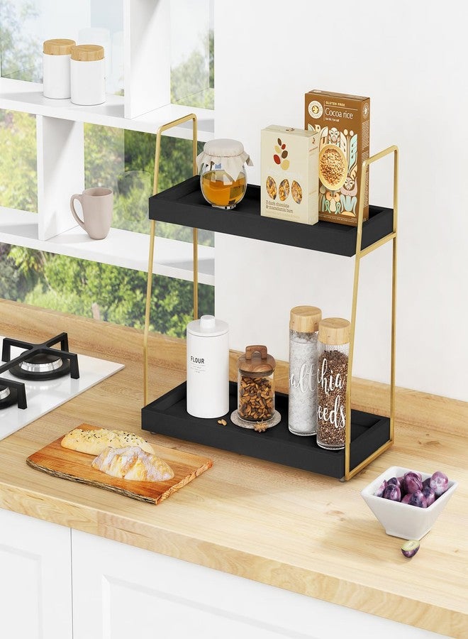 Forbena Black and Gold Bathroom Organizer Countertop, 2 Tier Counter Organizer for Bathroom Decor, Modern Sink Organizer Shelf for Vanity Storage, Organizer Tray for Makeup Bedroom - Image 3