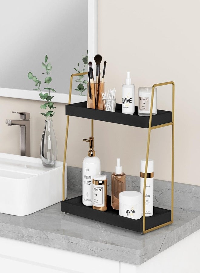 Forbena Black and Gold Bathroom Organizer Countertop, 2 Tier Counter Organizer for Bathroom Decor, Modern Sink Organizer Shelf for Vanity Storage, Organizer Tray for Makeup Bedroom - Image 4