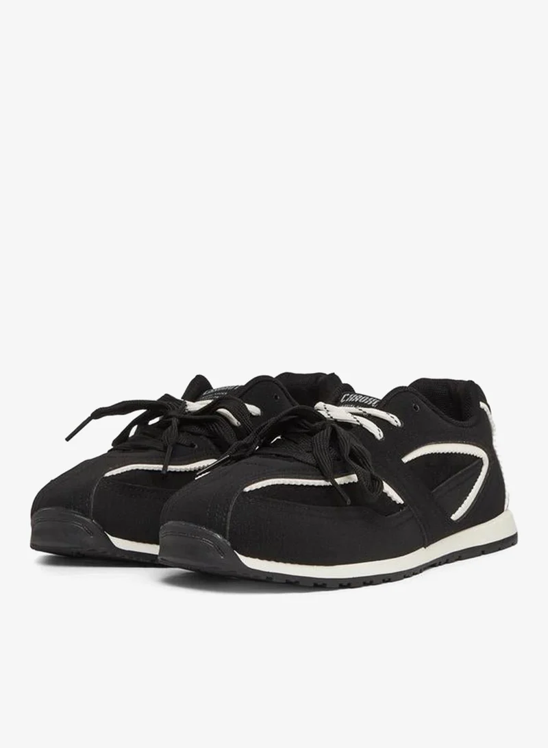 Styli Black Textured Lace-Up Retro Sneakers for Women | Best Price UAE