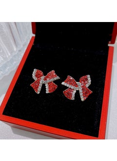 S925 Sterling Silver Needle Butterfly Knot Small Stud Earrings Elegant Versatile Diamond Embedded Womens Fashion Jewelry 3539A Red Diamond [Silver Needle]]