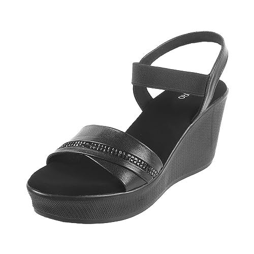 Metro Women Black Synthetic Leather Wedge Heel Sandal UK/5 EU/38 (34-98) - Image 1