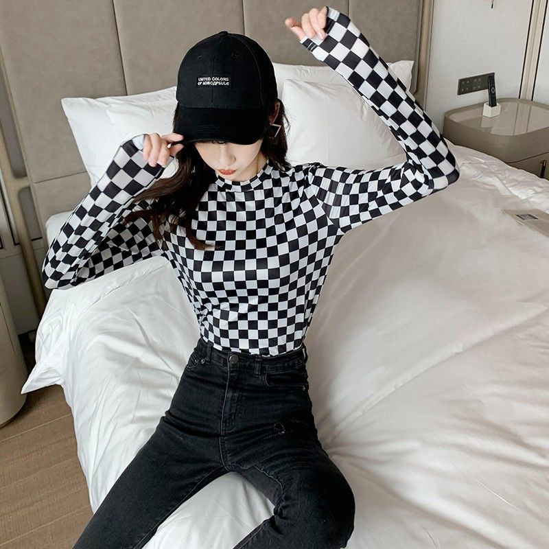 Checkerboard Plaid Bottoming Shirt, Age-Reducing Street Style Girl'S Top, Layered With Sun Protection And Stylish Shirt - Image 4