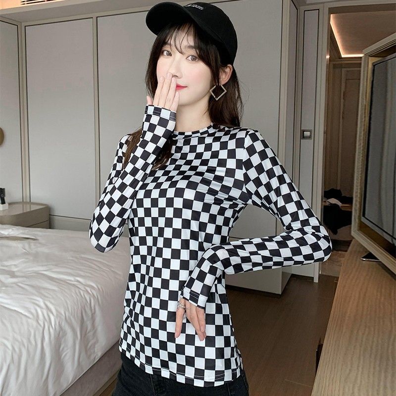 Checkerboard Plaid Bottoming Shirt, Age-Reducing Street Style Girl'S Top, Layered With Sun Protection And Stylish Shirt - Image 2