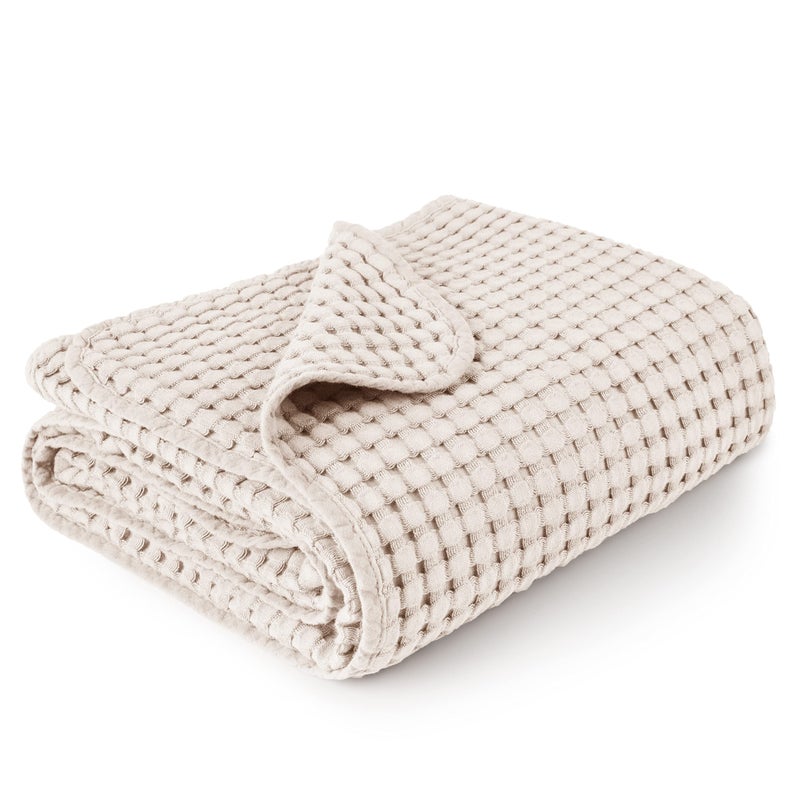 Konssy Waffle Baby Blankets, Nursery Blankets for Boys Girls, Swaddle Blankets Neutral Soft Lightweight Toddler and Kids Throw Blankets(Oat) - Image 1