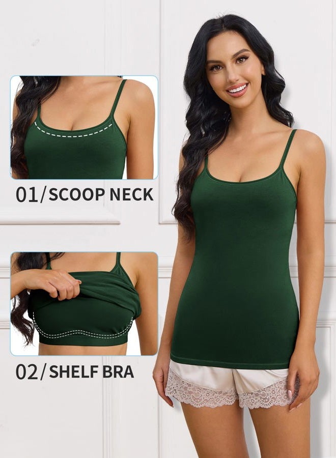 ATTRACO Women's Cotton Camisole Shelf Bra Spaghetti Straps Tank Top 2 Packs, Black/ Green, M - Image 4