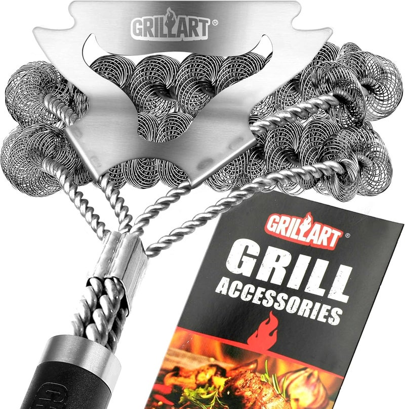 GRILLART فرشاة شواء للشواية الخارجية خالية من الشعيرات - فرشاة تنظيف شواء آمنة - فرشاة شواء بطول 17 بوصة ضمن مجموعة تنظيف الشواية - فرشاة تنظيف شواية من الفولاذ المقاوم للصدأ - أدوات ملحقات الشواء - هدايا للرجال والأب - Image 1