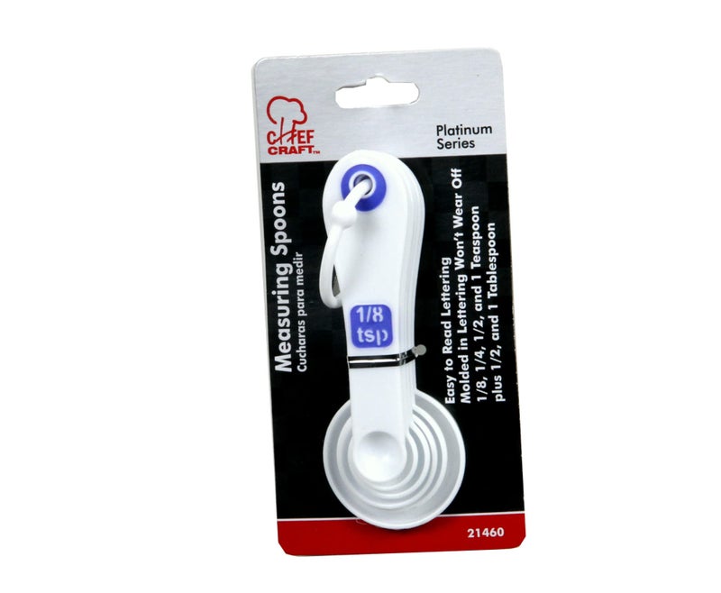 Chef Craft Select Plastic Measuring Spoon Set, 6 piece set, White and Blue - Image 2