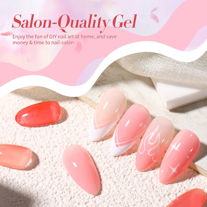 Born Pretty Jelly Nude Pink Gel Nail Polish Sheer Transparent Gel Polish 6Colors Soak Off U v Light Cure Gel Polish Kit for Salon and Nail Art DIY at Home - Image 2