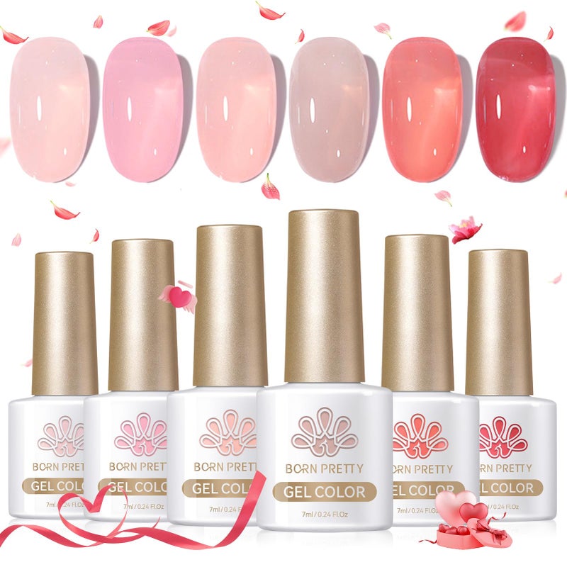 Born Pretty Jelly Nude Pink Gel Nail Polish Sheer Transparent Gel Polish 6Colors Soak Off U v Light Cure Gel Polish Kit for Salon and Nail Art DIY at Home - Image 1