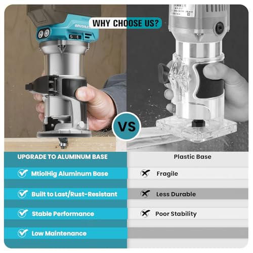 MtiolHig Cordless Compact Router Compatible with Ma-kita Battery (Bare Tool), 6 Variable Speeds Router Tool for Woodworking, 800W Fixed Base Wood Router with Trim Router Bits - Image 3