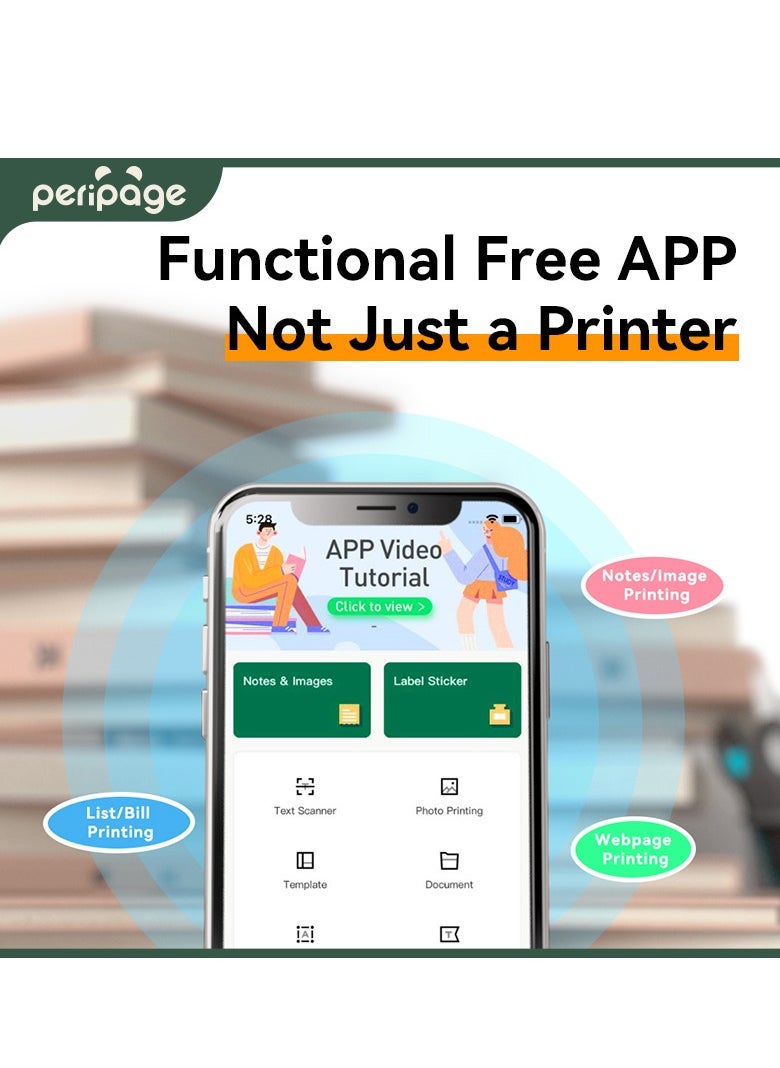 PeriPage - PeriPage A40 Thermal Portable A4 Printer, Supports 8.26"x11.69" US Letter, Wireless Inkless Bluetooth Mobile Travel Printer, Compatible with Android and iOS, Prints Documents, Tattoo Paper, Photos - Image 1