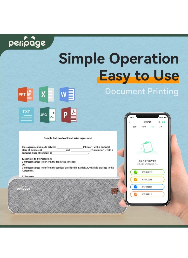 PeriPage - PeriPage A40 Thermal Portable A4 Printer, Supports 8.26"x11.69" US Letter, Wireless Inkless Bluetooth Mobile Travel Printer, Compatible with Android and iOS, Prints Documents, Tattoo Paper, Photos - Image 1