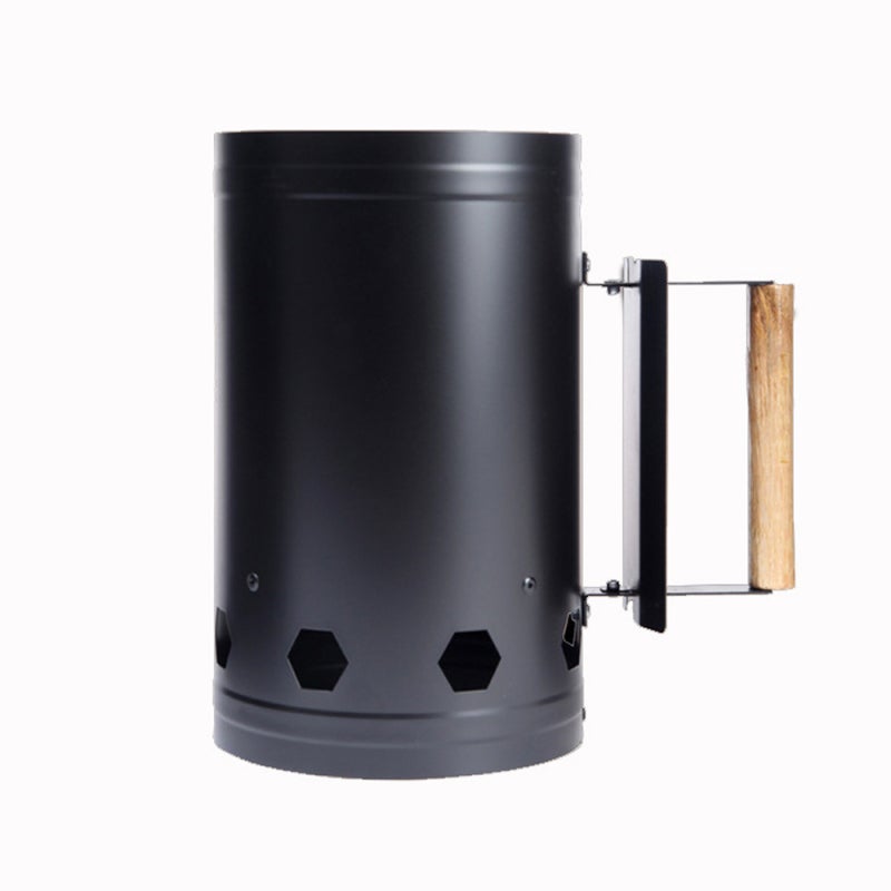 Fire Bucket: Black 1mm Thickened Barrel - Natural Heat Insulation Wooden Handle Reinforced Screw Design for Charcoal Burning Safe Use - Image 1