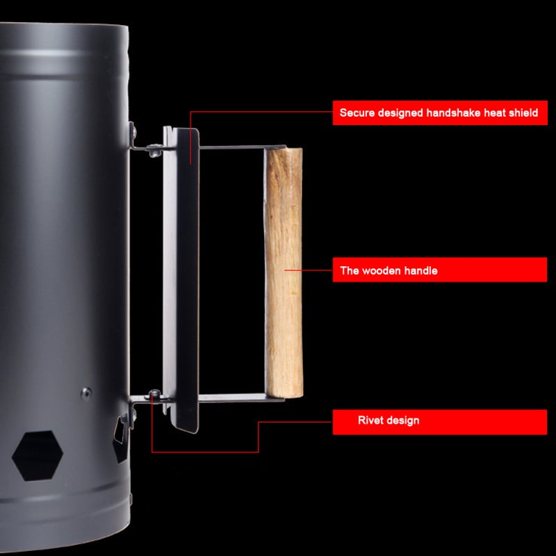 Fire Bucket: Black 1mm Thickened Barrel - Natural Heat Insulation Wooden Handle Reinforced Screw Design for Charcoal Burning Safe Use - Image 4