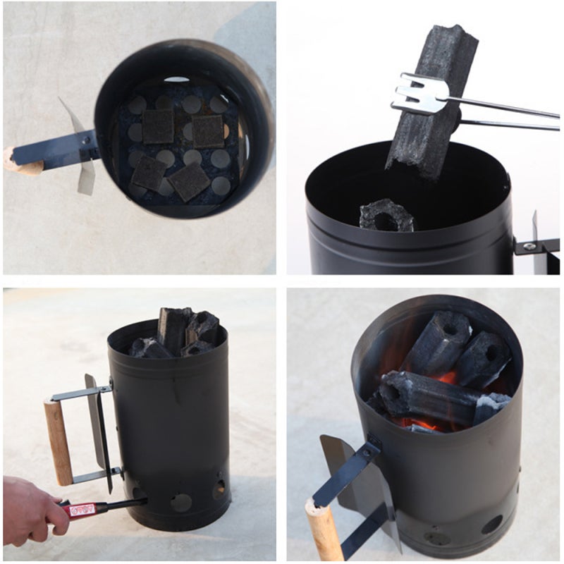 Fire Bucket: Black 1mm Thickened Barrel - Natural Heat Insulation Wooden Handle Reinforced Screw Design for Charcoal Burning Safe Use - Image 3
