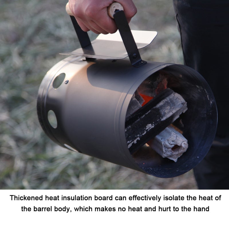 Fire Bucket: Black 1mm Thickened Barrel - Natural Heat Insulation Wooden Handle Reinforced Screw Design for Charcoal Burning Safe Use - Image 5