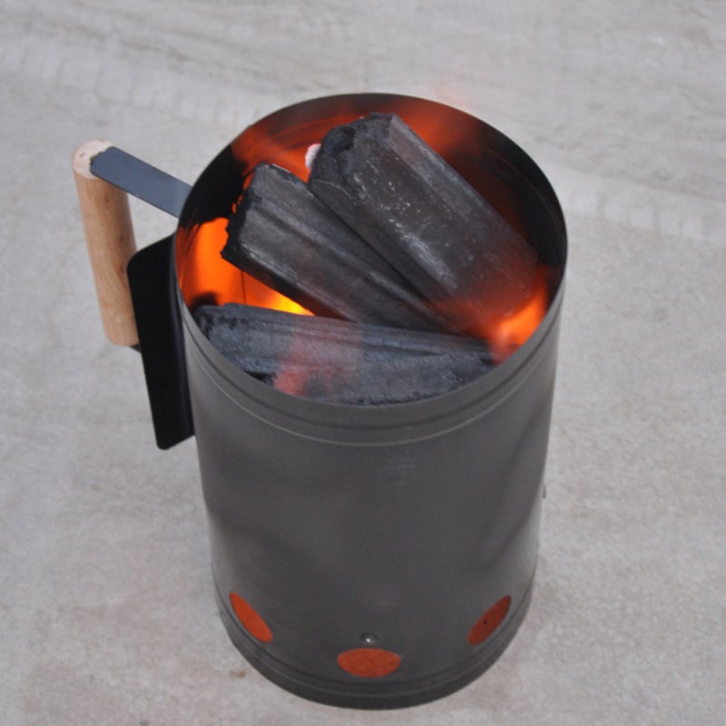 Fire Bucket: Black 1mm Thickened Barrel - Natural Heat Insulation Wooden Handle Reinforced Screw Design for Charcoal Burning Safe Use - Image 2