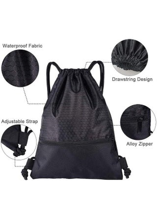 Drawstring Backpack,Sports Canvas Bag,Waterproof Oxford Fabric Drawstring Bag,Swimming Bag,Basketball Bag,Soccer Bag,Zipper 43*49cm(Black) - view 2