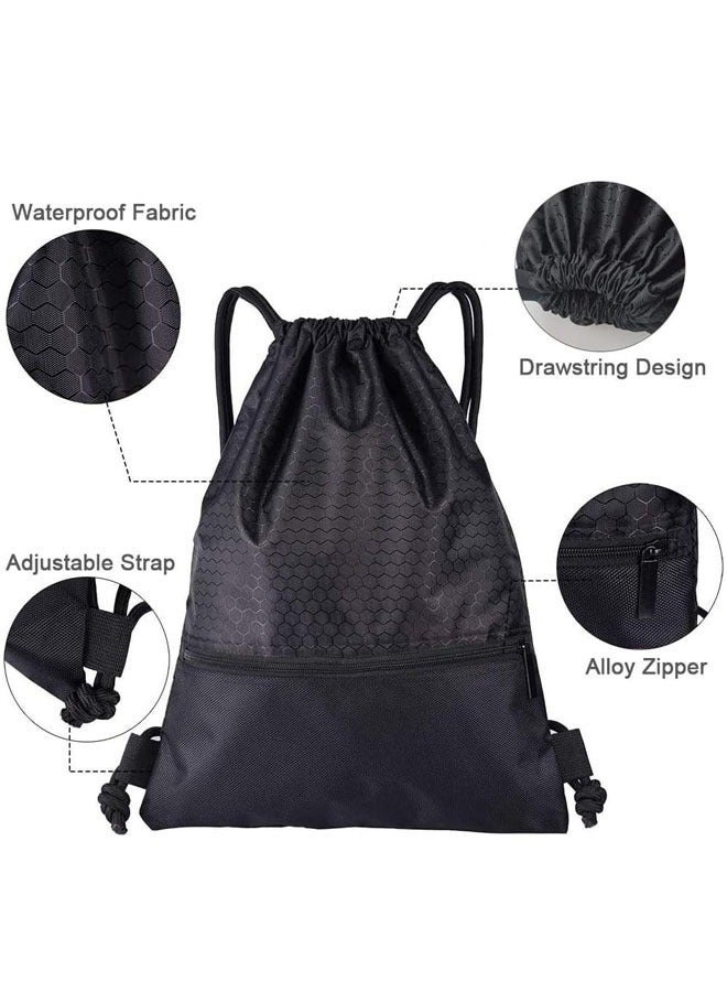 rocooart Drawstring Backpack,Sports Canvas Bag,Waterproof Oxford Fabric Drawstring Bag,Swimming Bag,Basketball Bag,Soccer Bag,Zipper 43*49cm(Black) - Image 2