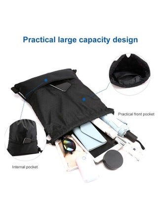 Drawstring Backpack,Sports Canvas Bag,Waterproof Oxford Fabric Drawstring Bag,Swimming Bag,Basketball Bag,Soccer Bag,Zipper 43*49cm(Black) - view 3
