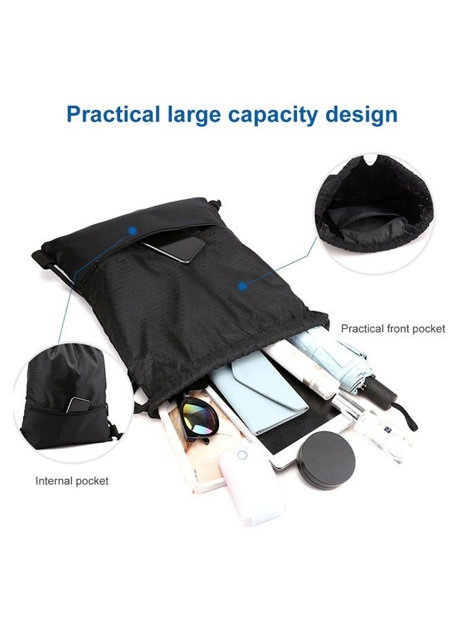 rocooart Drawstring Backpack,Sports Canvas Bag,Waterproof Oxford Fabric Drawstring Bag,Swimming Bag,Basketball Bag,Soccer Bag,Zipper 43*49cm(Black) - Image 3