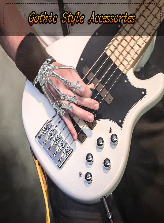 Jadive 2 Pieces Halloween Metal Skeleton Hand Bracelet Skull Finger Accessories Ghost Claw Ornament Gothic Jewelry Flexible Bracelet for Halloween Party Cosplay Costume Supplies - Image 4