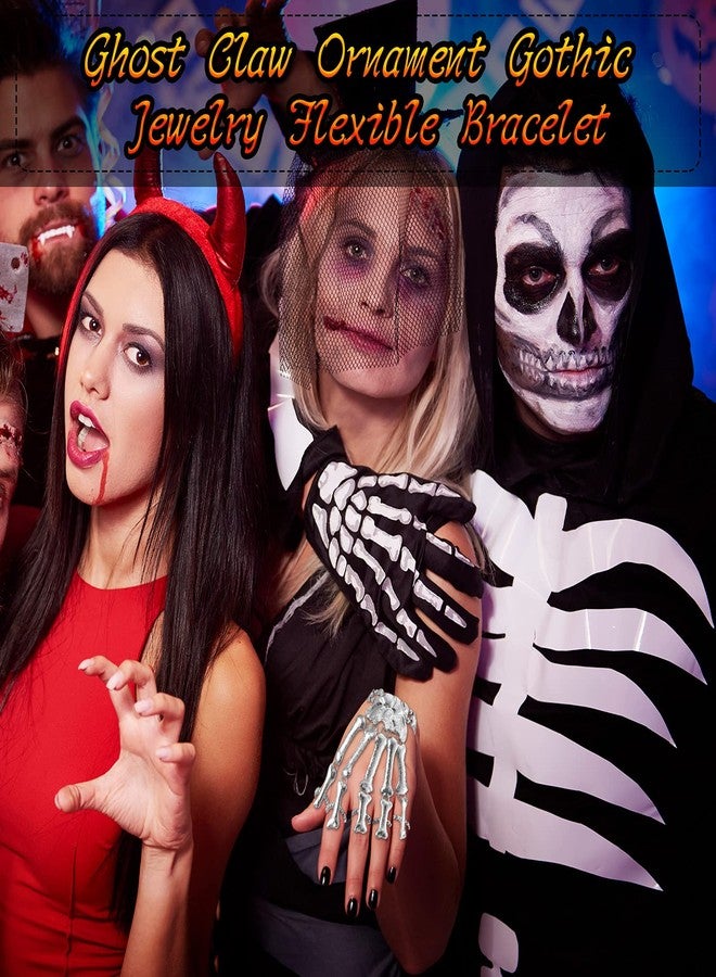 Jadive 2 Pieces Halloween Metal Skeleton Hand Bracelet Skull Finger Accessories Ghost Claw Ornament Gothic Jewelry Flexible Bracelet for Halloween Party Cosplay Costume Supplies - Image 5