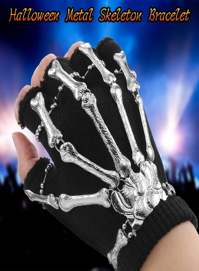 Jadive 2 Pieces Halloween Metal Skeleton Hand Bracelet Skull Finger Accessories Ghost Claw Ornament Gothic Jewelry Flexible Bracelet for Halloween Party Cosplay Costume Supplies - Image 3