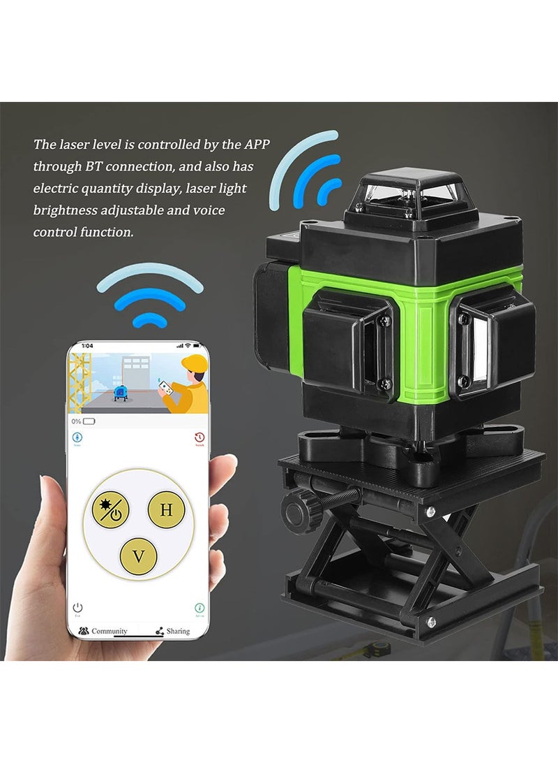 4D 16 Lines Laser Level APP Remote Control Multifunction Level Tool with 3° Self Leveling System Function, Green Self Leveling Laser Level 4x360° Vertical Horizontal Cross with 2xRechargeable Battery - Image 4